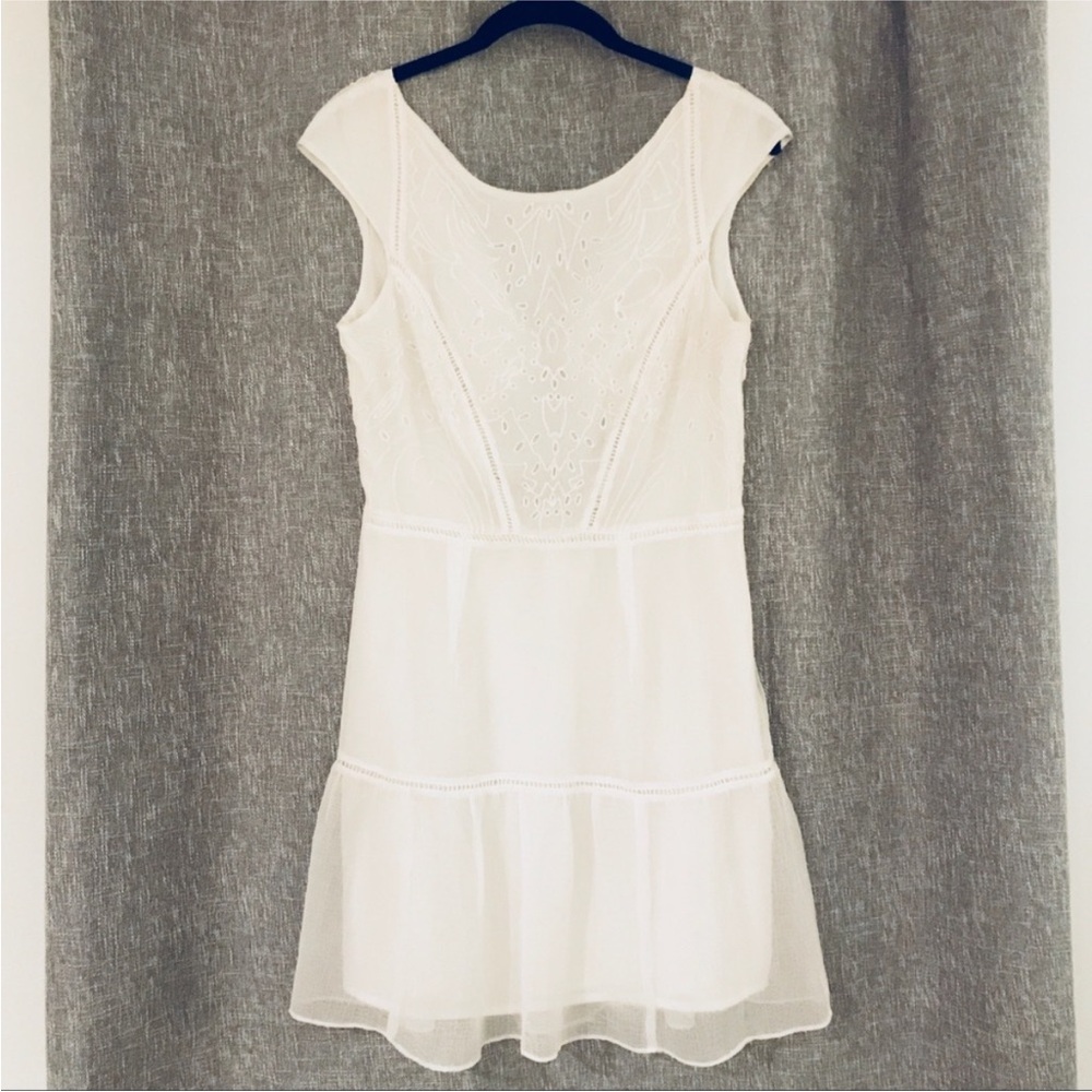 Kimchi Blue White Eyelet mini dress with back cutout and cap sleeve details